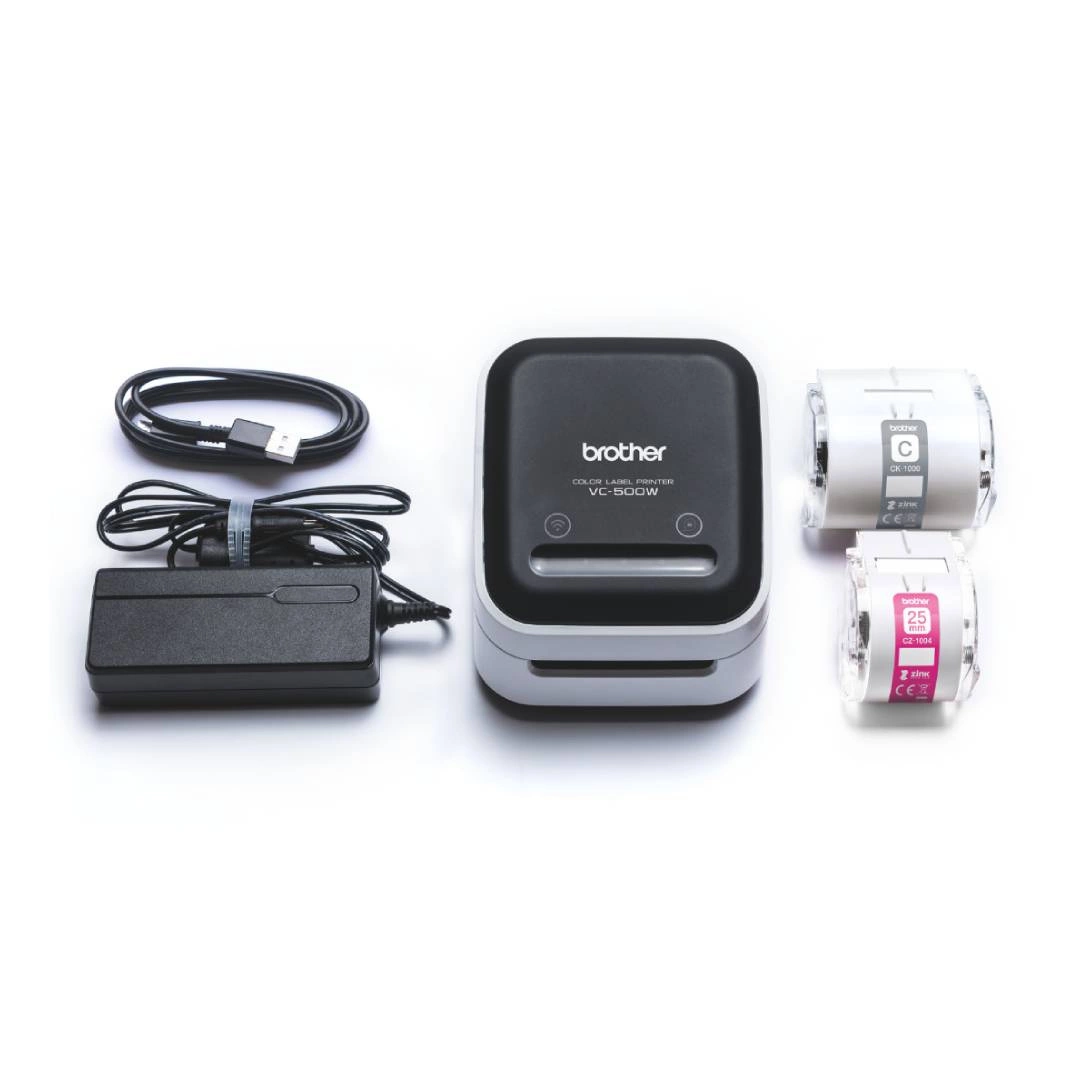 Drukarka etykiet Brother VC-500W ZINK 313 dpi / do 50 mm / PC / Mac / USB / Wi-Fi / AirPrint / z dodatkową taśmą w zestawie